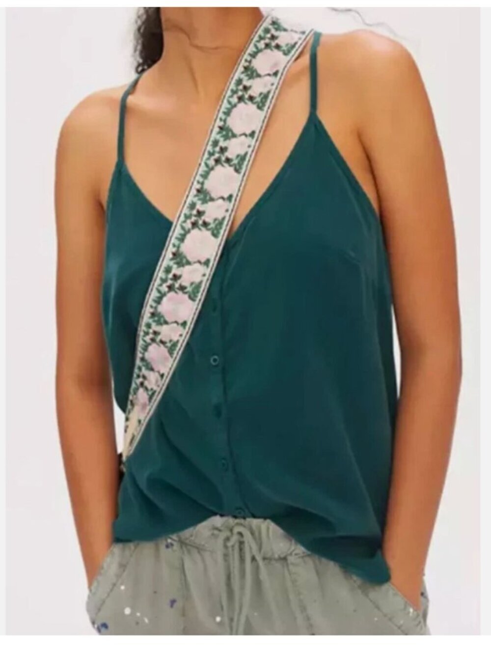 Anthropologie Teal Danae Button Down Halter Back Tank - Medium